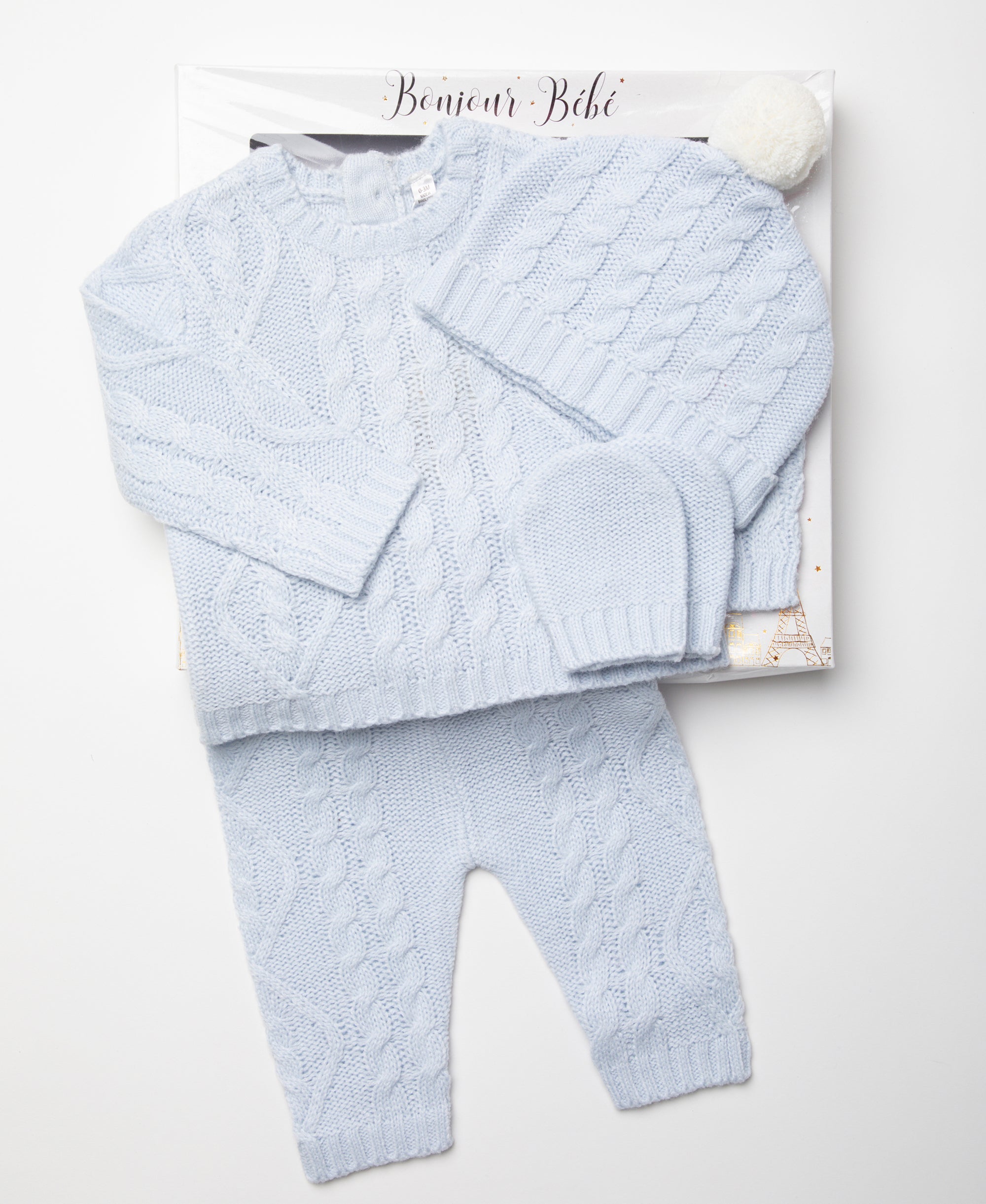 BONJOUR BEBE Baby Gift Box - Cable Knit Jumper Trousers Mitts Hat (W24209)